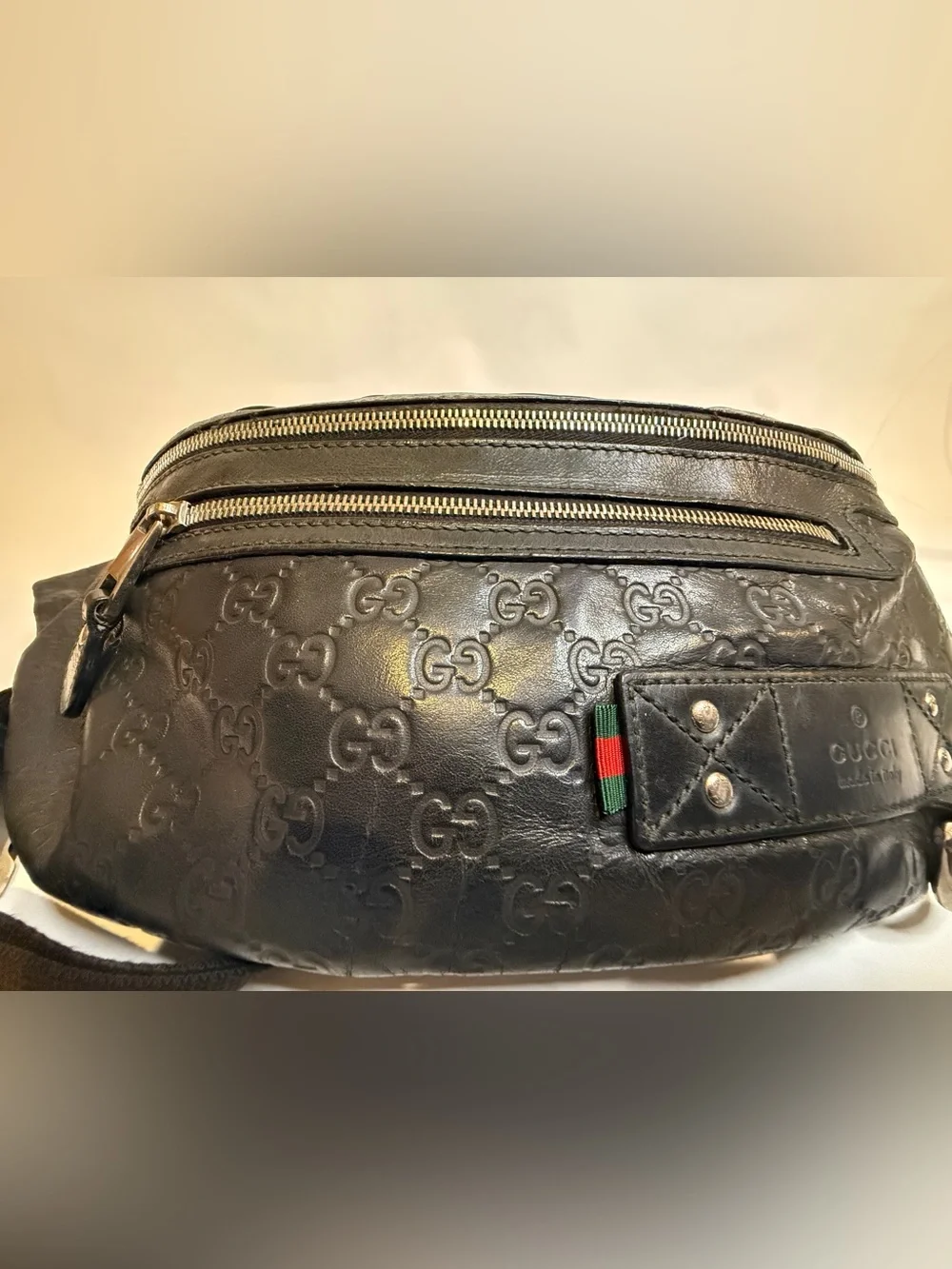 Gucci Black GG Embossed Leather Belt Bag bumbag